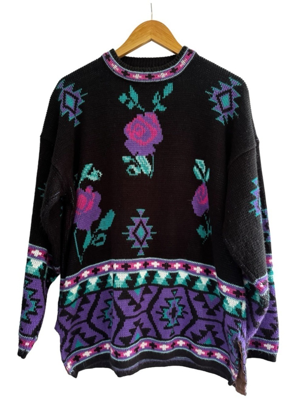 Vintage 90s Southwestern Floral Knit Sweater